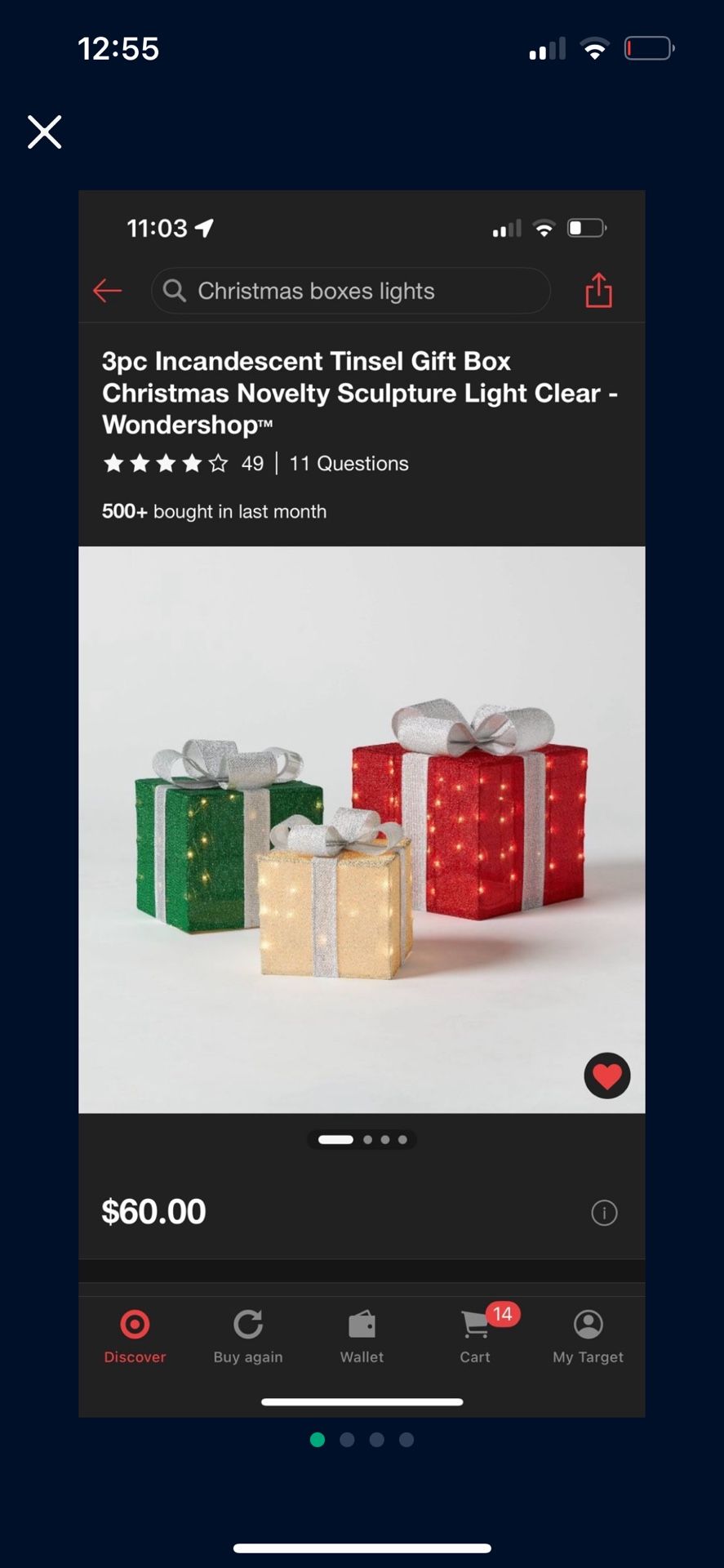 3 Pc Tinsel Gift box Lights Christmas Wondershop