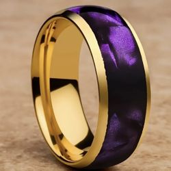 Stainless Steel Purple & Gold Ring Size 7, 8, 9, 10, 11, 12, Or 13 Available 