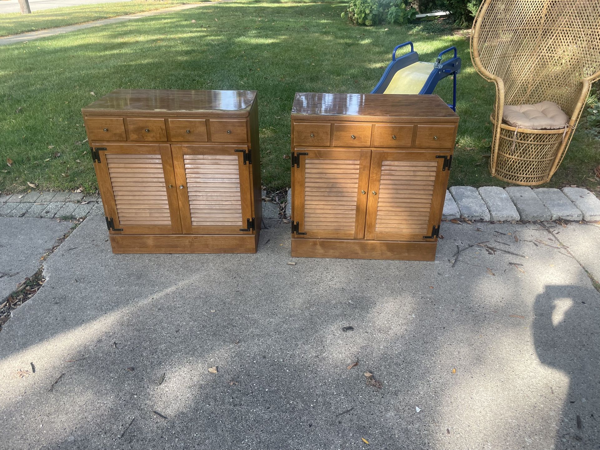 Vintage Set of 2 Ethan Allen Wooden Side Cabinets w/Drawer, Doors, Shelf, 30w,30 hi, 19 deep, $50 ea