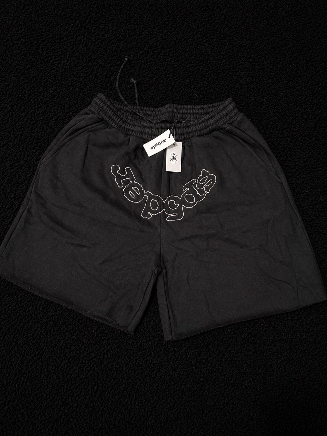 Sp5der OG ‘Jet Black Web Logo Sweat Shorts