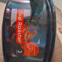  Speckled Enamel Oval Covered Roaster, 18 in