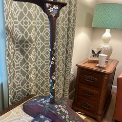 Vintage Large Cast Iron Foot Form for Shoemaker with Painted Flowers