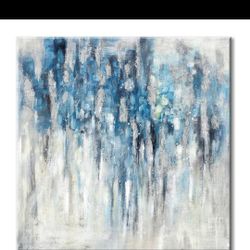 Abstact Wall Art Canvas Picture: Blue & Gray Artwork Modern Painting (hand painted)