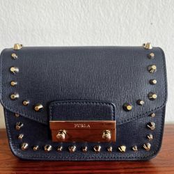 Furla Navy Blue Studded Crossbody 