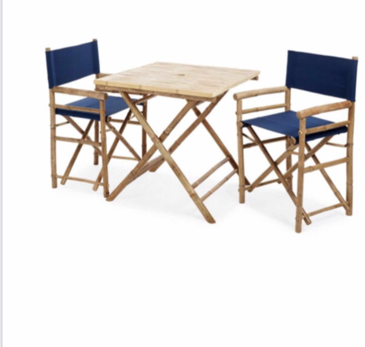 Bamboo Set Of 2  Director Chairs And 1 Square Bamboo Table