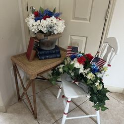 Patriotic Decor With Plant Stand Hand Painted Chair Etc 