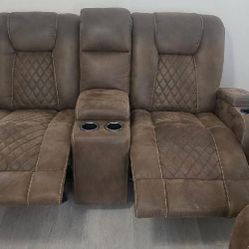 Beautiful Rustic Brown Sofa, Loveseat And Recliner 