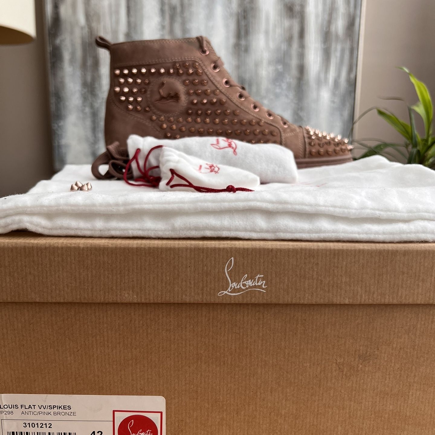 Christian Louboutin Lou Flat Spikes Pink Bronze for Sale in Walnut 