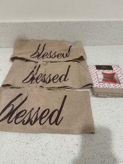 Set of 3 "Blessed" Kitchen Cloth Fall Pillow Wrap Decor 38.25in x 7.125in 1 new and 3 used