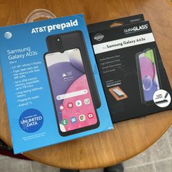 NEW Samsung Galaxy A03s AT&T Prepaid Phone And NEW Screen Protector/ NEVER OPENED 