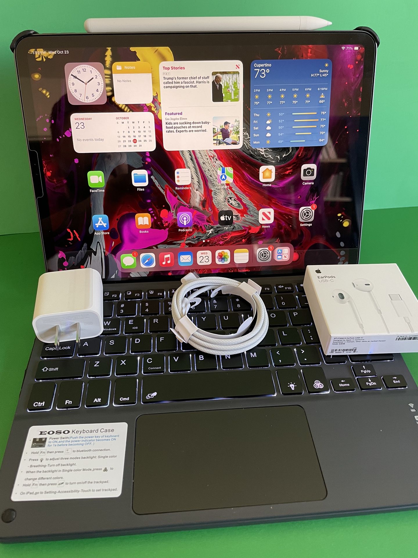 Apple IPad Pro 11” (Face ID / Liquid Retina / 2018 Model ) 64GB with Keyboard case, stylus pen & Accessories (256GB $469)