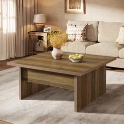 QL0007 39.4" Square Coffee Table, Farmhouse Cocktail Tea Center Table for Living Room