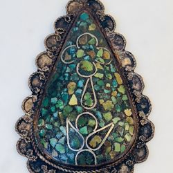 Antique handmade teardrop turquoise chip inlay necklace pendant