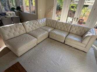Large White Leather Sectional Sofa 5 Piece