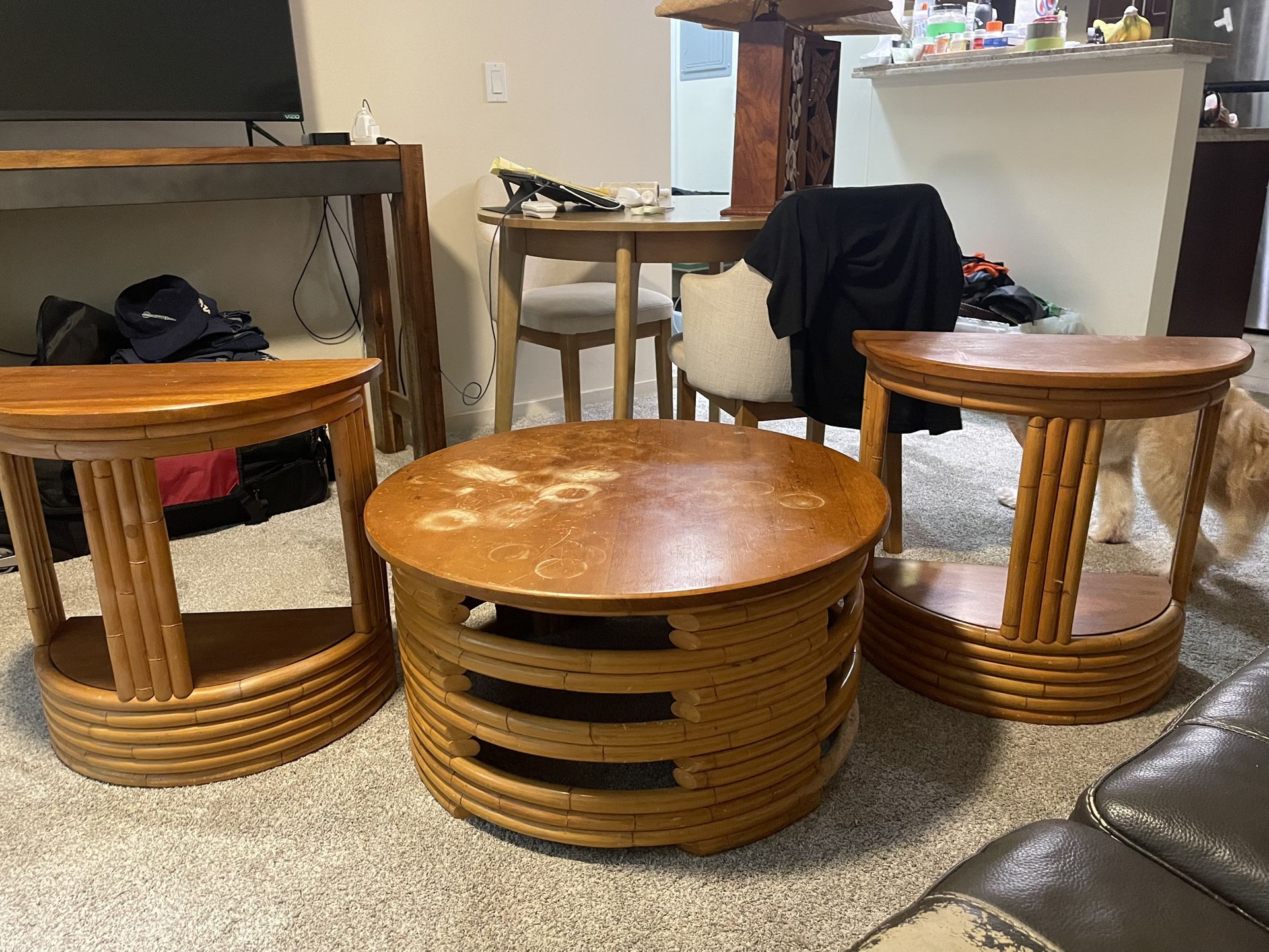 Bamboo/Rattan Style Table Set (Coffee Table + 2 Side Tables)