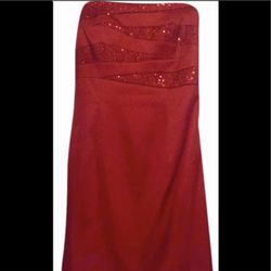 Women’s Jessica McClintock for Gunne Sax red strapless cocktail dress with sequins and back zipper. This is marked as a used item that has normal wear