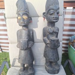 Antique Wooden Hand Carved African Figurines Statues