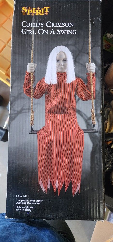 Creepy Crimson Girl On Swing With Swinging Mechanism