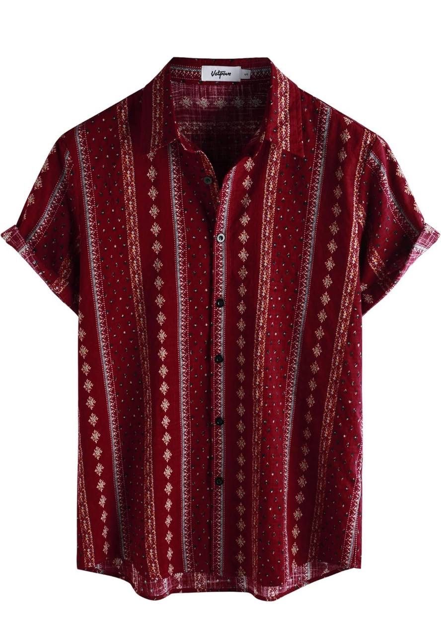 VATPAVE Mens Casual Hawaiian Floral Shirts Short Sleeve Button Down Tropical Shirts Beach Summer Shirts Color: Winered Orange Size: XL