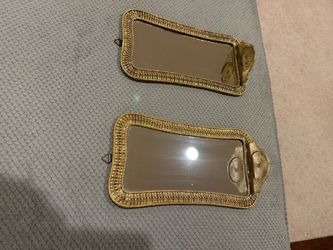 Vintage Gold Toned Wall Sconce Mirrors - Pair