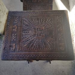 Hand carved Stool Table, Not Shure Of Origin 