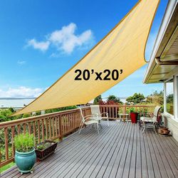 (Brand New) $60 Square 20x20’ XXL Sun Shade Sail Outdoor Top Cover 95% UV Block 185GSM, Include Ropes 