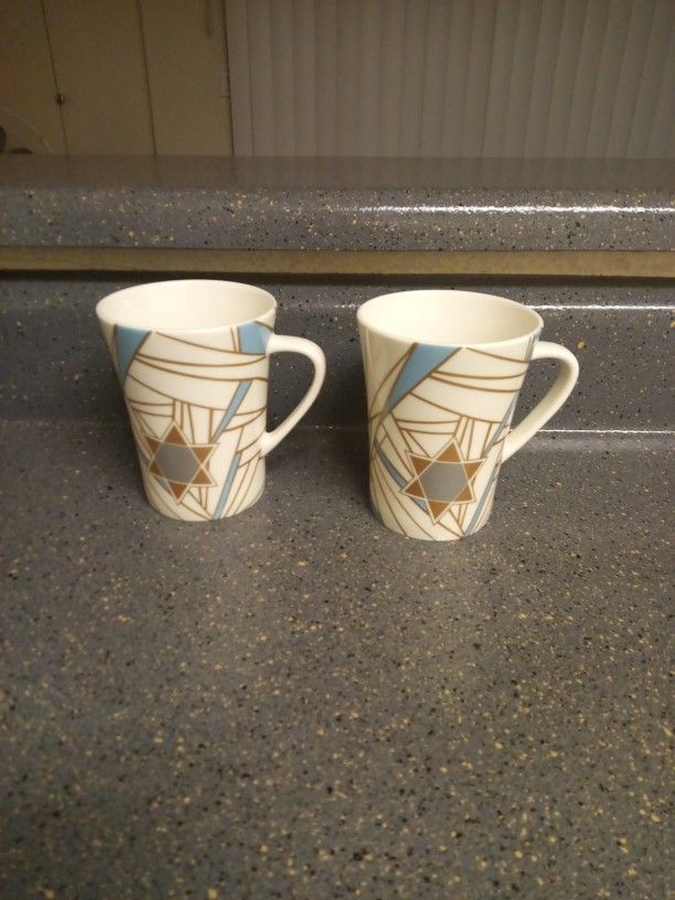 Starbucks Coffee 2009 Gold Blue Star Of David Coffee Mugs 12 Oz