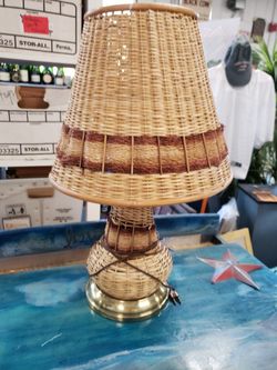 Vintage Wicker Lamp with Wicker Shade table lamp