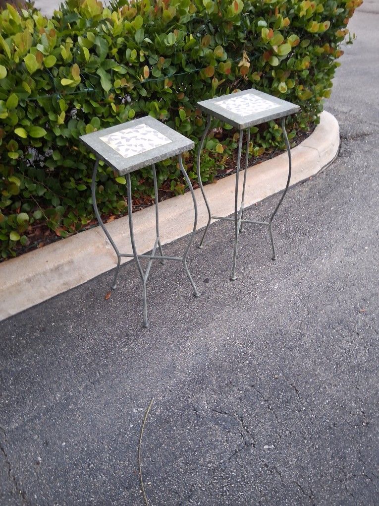 Pair Of Outdoor Wrought Iron Plant Stands