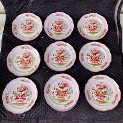 Vintage Hand-Painted French Faience Chanticleer Rooster 9” Scalloped Plates Set of 12