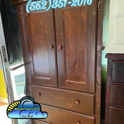Tall Brown Double Door Armoire Wardrobe With 3 Drawer 