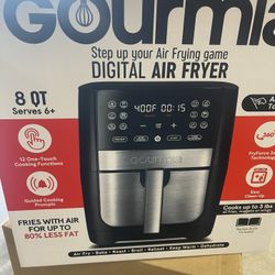 Gourmia 8qt Digital Air Fryer, with 12 One-Touch Functions & Guided Cooking - Stainless Steel: Kitchen Appliance