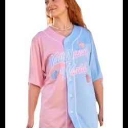 Disney, Aurora Baseball Jersey for Adults – Sleeping Beauty – Walt Disney World XXL New with tags, pink/blue, button up, short sleeve, 100% polyester,