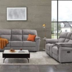 Brand New Grey Reclining Sofa & Loveseat 