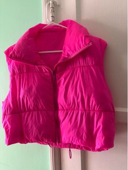 Hot Pink Puffer Vest - Sleeveless Zippered Crop