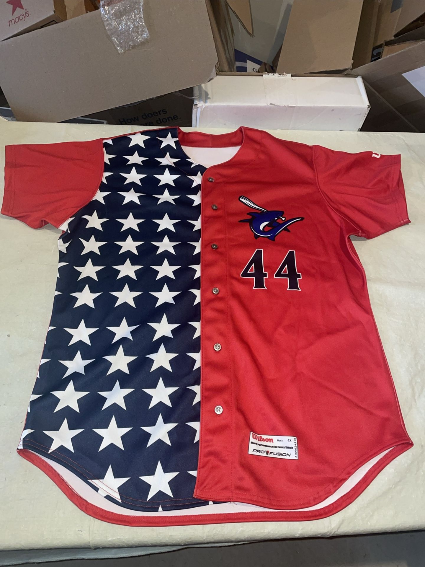 Clearwater Threshers Game Used Jersey Wilson Stars & Stripes #44 Red Clean 48