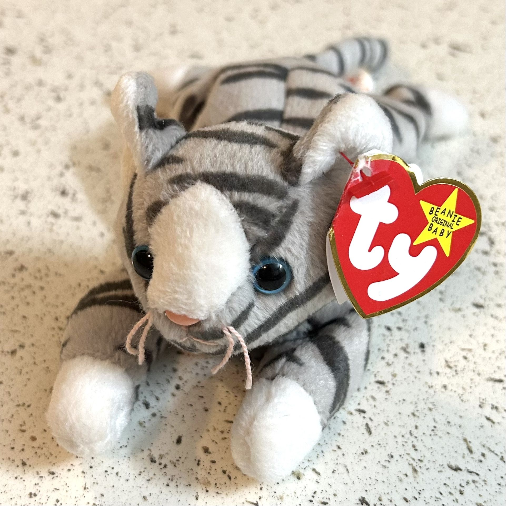 Vintage 1997 Ty Beanie Babies Prance the Silver Tabby Cat