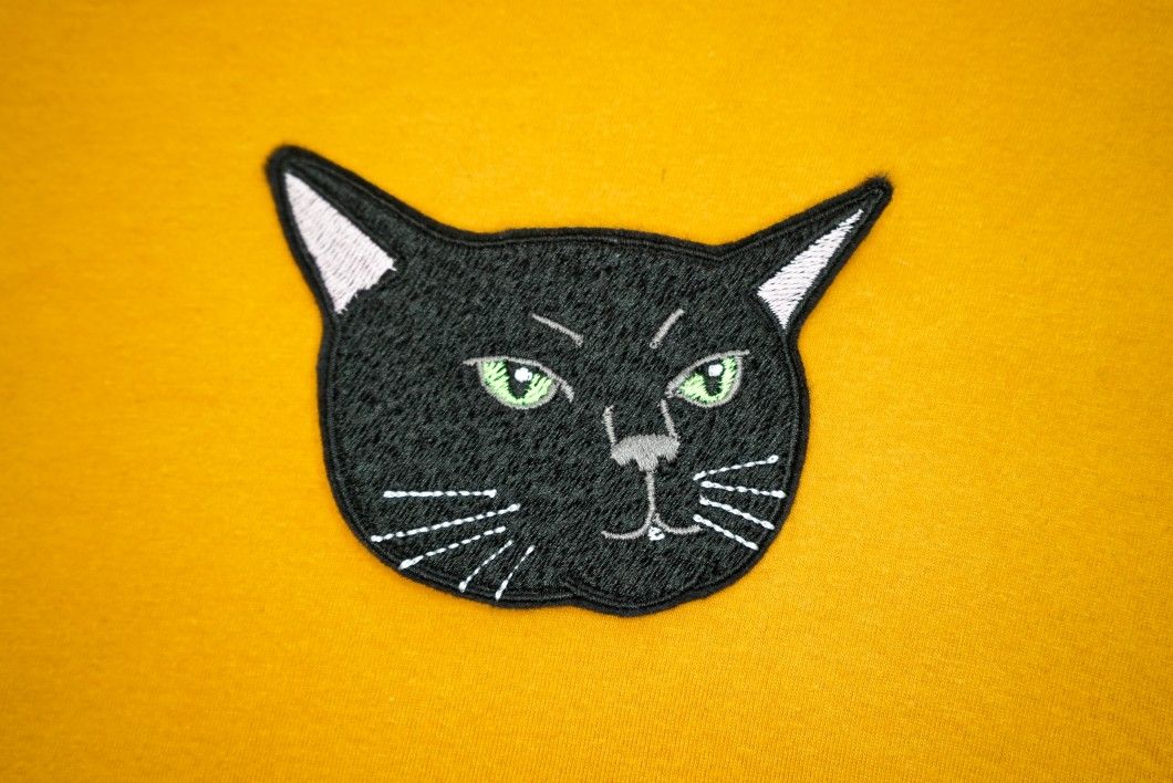 Black Cat Zoning Out Dissociating Meme Embroidered Patch