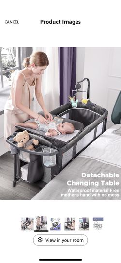 ADOVEL Baby Bassinet Bedside Crib, Pack and Play with Mattress, Diaper Changer and Playards from Newborn to Toddles, Grey