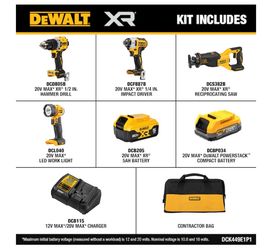 DEWALT XR 4-Tool Combo Kit DCK449E1P1 with Batteries and Charger