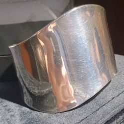 925 Sterling Real Silver Wide Cuff Bracelet Signed 