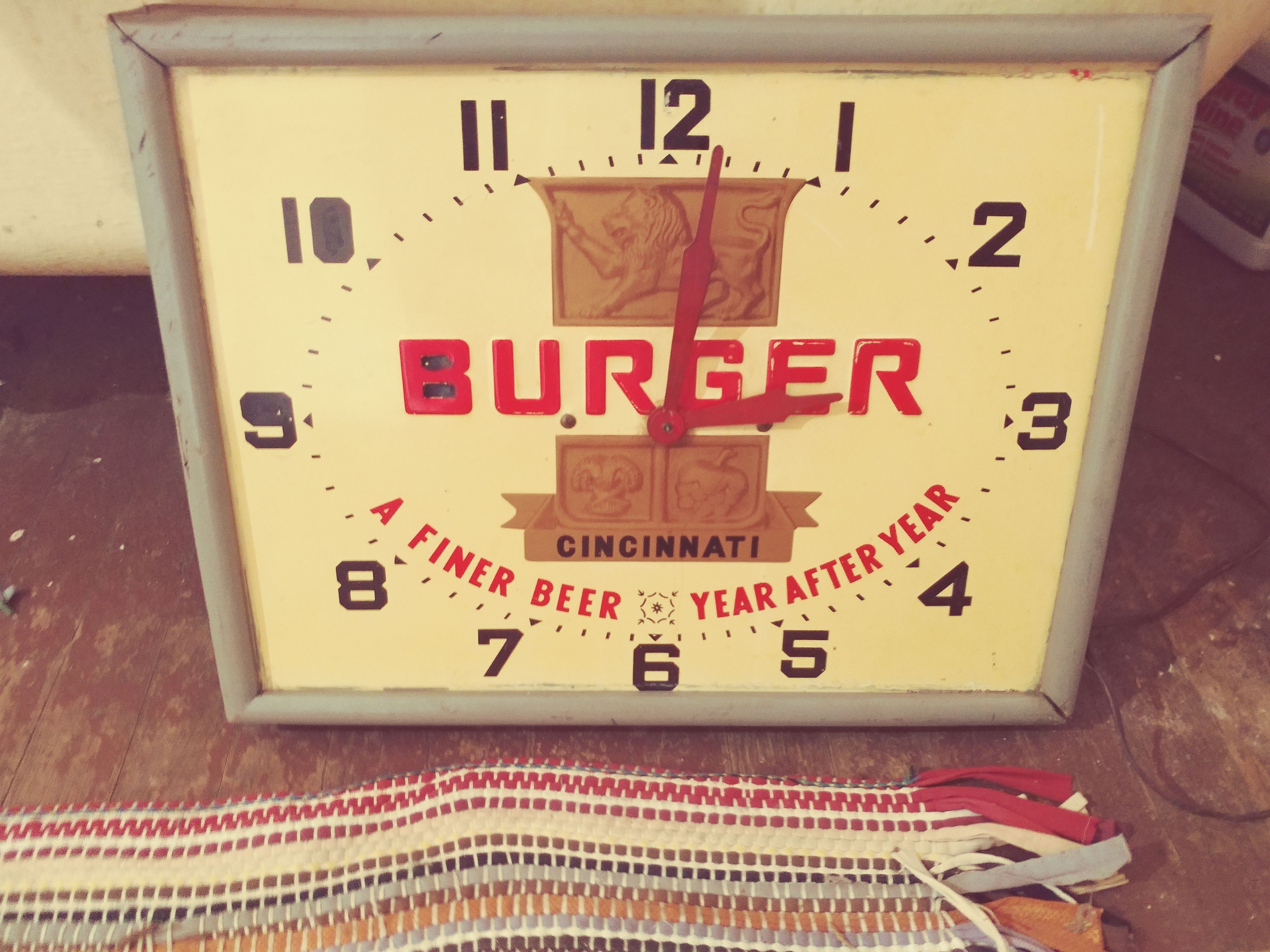 Vintage tin wood frame electric clock