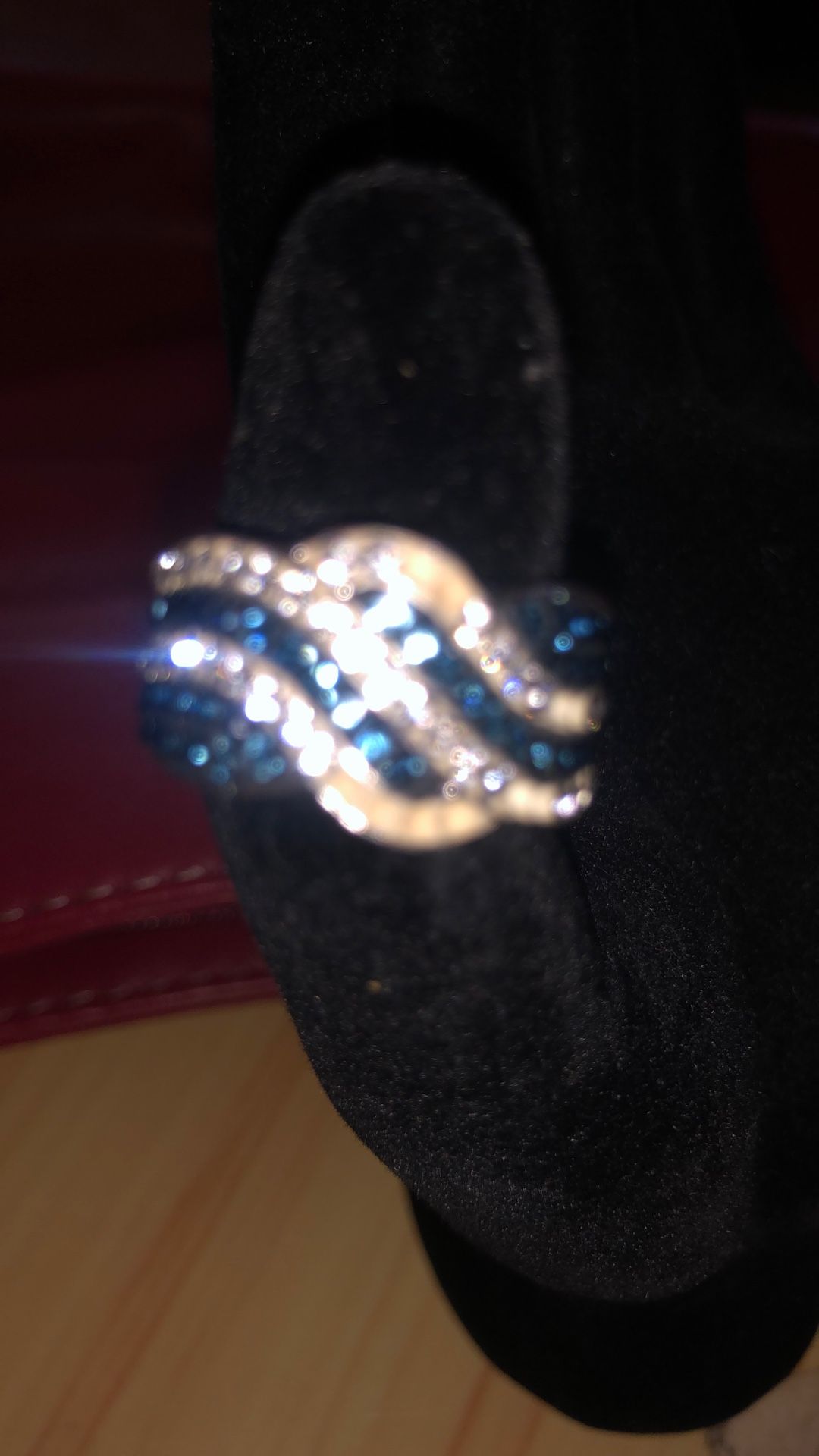 Silver Color Ring Size 8 With Dark Blue Stones