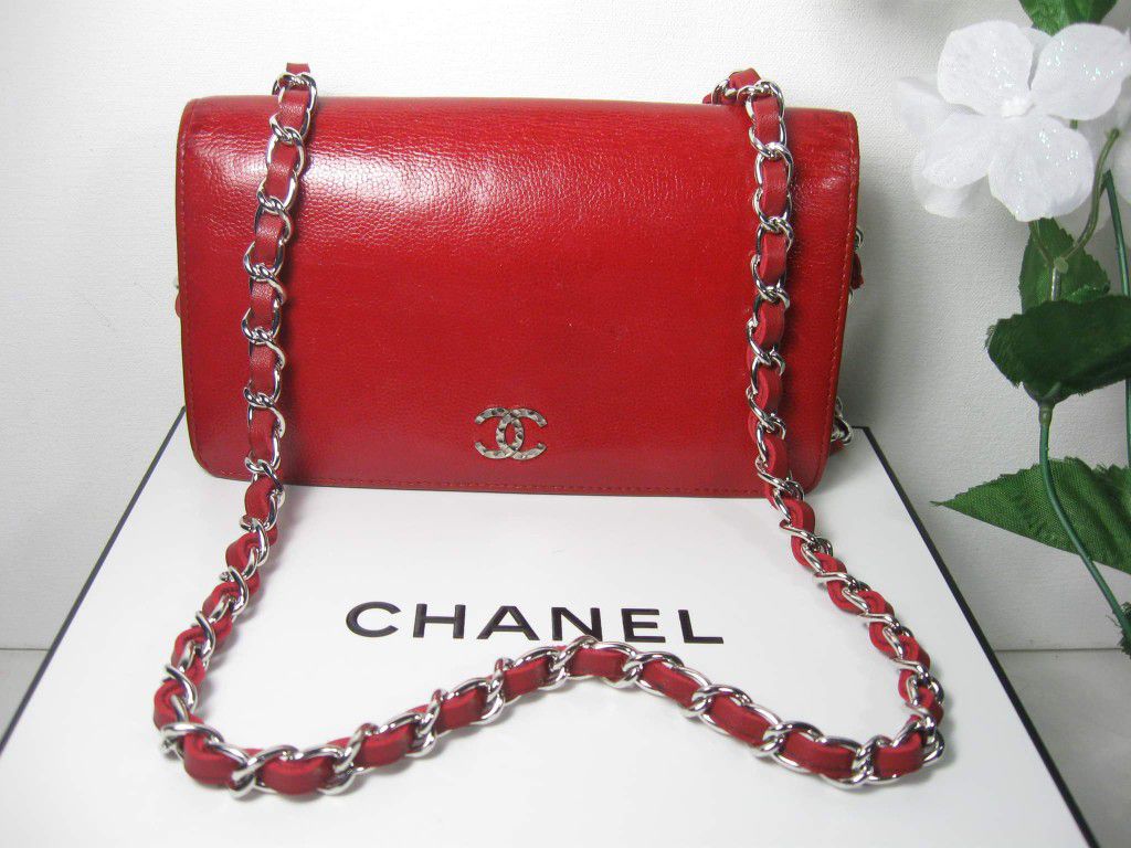 Chanel Red Caviar Leather CC Full Flap Clutch Bag
