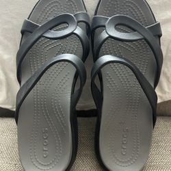 Crocs Meleen Twist Black Casual Strappy Slip On Sandals women’s size 9