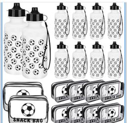 New Sadnyy 8+8 Pcs Water Bottles Bulk with Snack Bags 20 oz Reusable Squeeze Plastic Water Bottle with Handle Strap Clear PVC Waterproof Goodie Gift B