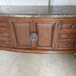 Dresser With Mirror Top Is Made Out Of Stone. 79” Long 24.” Deep 37 1/2.” toll cash only.