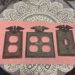 Vintage Edmar Steel Eagle Light And Outlet Plates
