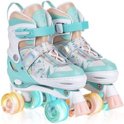 Size-Small(10C-13C US), Roller Skates for Girls and Boys, 4 Sizes Adjustable Kids Roller Skates with Glitter Light up Wheels, Roller Skates for Kids T
