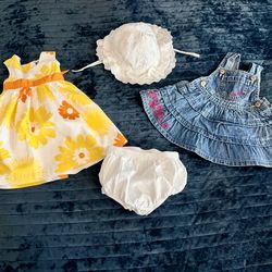 🌸Baby Girl 6M Outfit Bundle - Carter’s & OshKosh Dresses + Hat and Bloomers ECS🌸